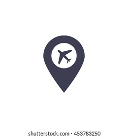 Illustration of a map mark icon with a plane