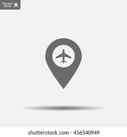 Illustration of a map mark icon with a plane