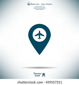 Illustration of a map mark icon with a plane