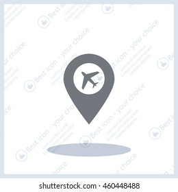 Illustration of a map mark icon with a plane