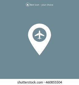 Illustration of a map mark icon with a plane