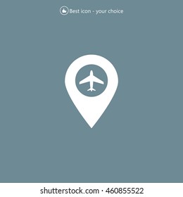 Illustration of a map mark icon with a plane