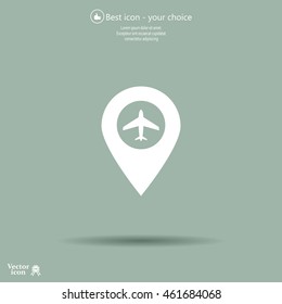 Illustration of a map mark icon with a plane