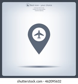 Illustration of a map mark icon with a plane