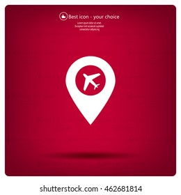 Illustration of a map mark icon with a plane