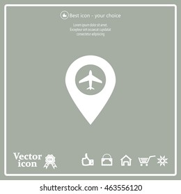 Illustration of a map mark icon with a plane