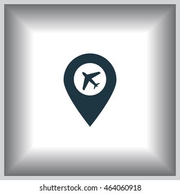 Illustration of a map mark icon with a plane