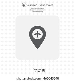 Illustration of a map mark icon with a plane