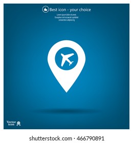 Illustration of a map mark icon with a plane
