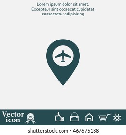 Illustration of a map mark icon with a plane