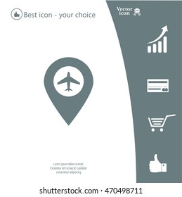 Illustration of a map mark icon with a plane