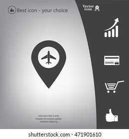 Illustration of a map mark icon with a plane