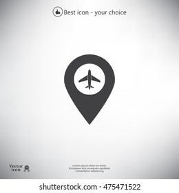 Illustration of a map mark icon with a plane