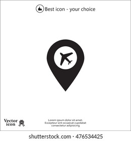 Illustration of a map mark icon with a plane