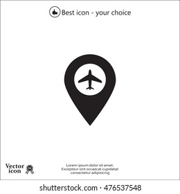 Illustration of a map mark icon with a plane