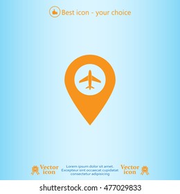 Illustration of a map mark icon with a plane