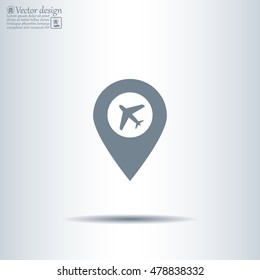 Illustration of a map mark icon with a plane