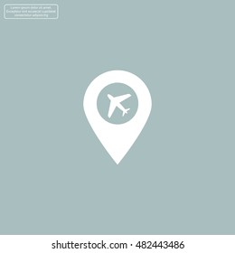 Illustration of a map mark icon with a plane