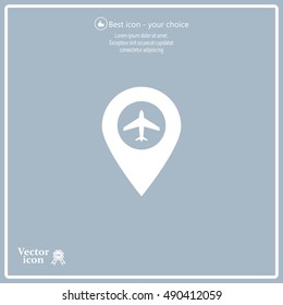 Illustration of a map mark icon with a plane