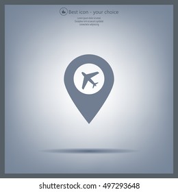 Illustration of a map mark icon with a plane