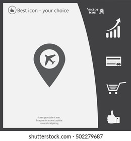 Illustration of a map mark icon with a plane