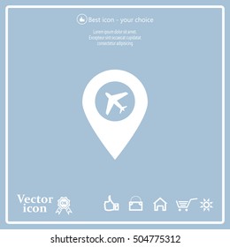 Illustration of a map mark icon with a plane