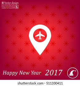Illustration of a map mark icon with a plane
