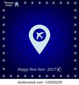 Illustration of a map mark icon with a plane