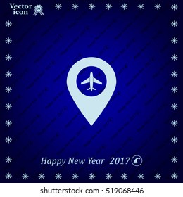 Illustration of a map mark icon with a plane