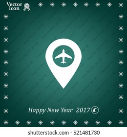 Illustration of a map mark icon with a plane