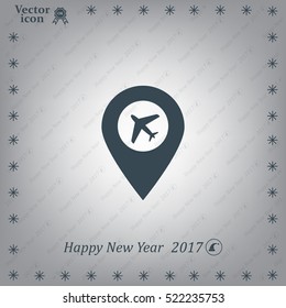 Illustration of a map mark icon with a plane