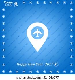 Illustration of a map mark icon with a plane