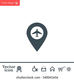 Illustration of a map mark icon with a plane