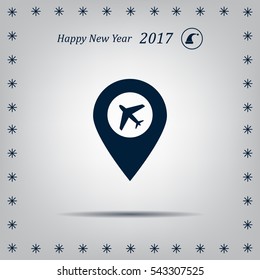 Illustration of a map mark icon with a plane