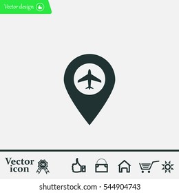 Illustration of a map mark icon with a plane