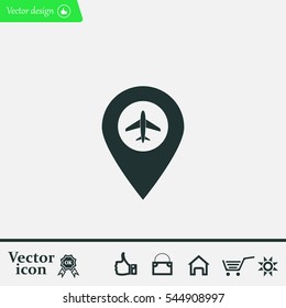 Illustration of a map mark icon with a plane