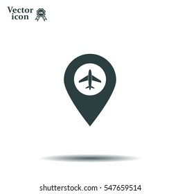 Illustration of a map mark icon with a plane