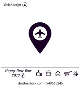 Illustration of a map mark icon with a plane