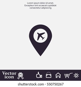 Illustration of a map mark icon with a plane