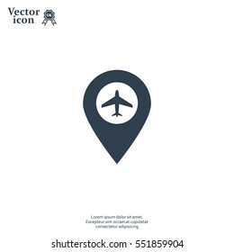 Illustration of a map mark icon with a plane