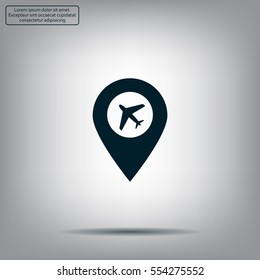 Illustration of a map mark icon with a plane