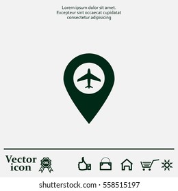 Illustration of a map mark icon with a plane