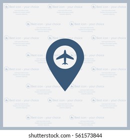 Illustration of a map mark icon with a plane