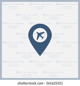 Illustration of a map mark icon with a plane