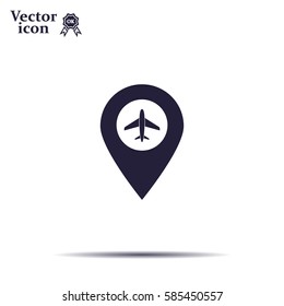 Illustration of a map mark icon with a plane