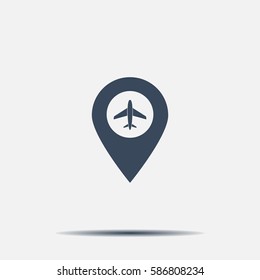 Illustration of a map mark icon with a plane