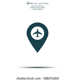 Illustration of a map mark icon with a plane