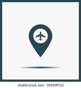 Illustration of a map mark icon with a plane