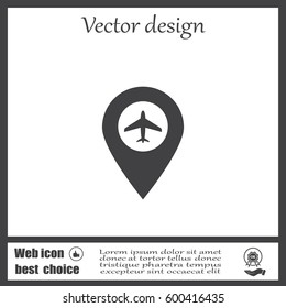 Illustration of a map mark icon with a plane