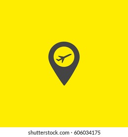 Illustration of a map mark icon with a plane